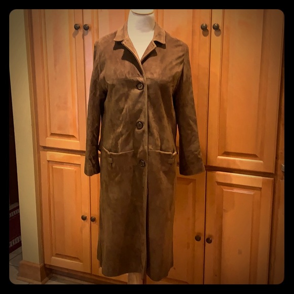 Vintage Leather Suede Long Coat Tailored For Marshall Fields - Picture 1 of 8